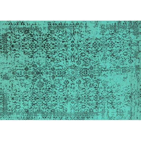 Ahgly Company Indoor Rectangle Oriental Turquoise Blue Industrial Area Rugs, 2' x 5'