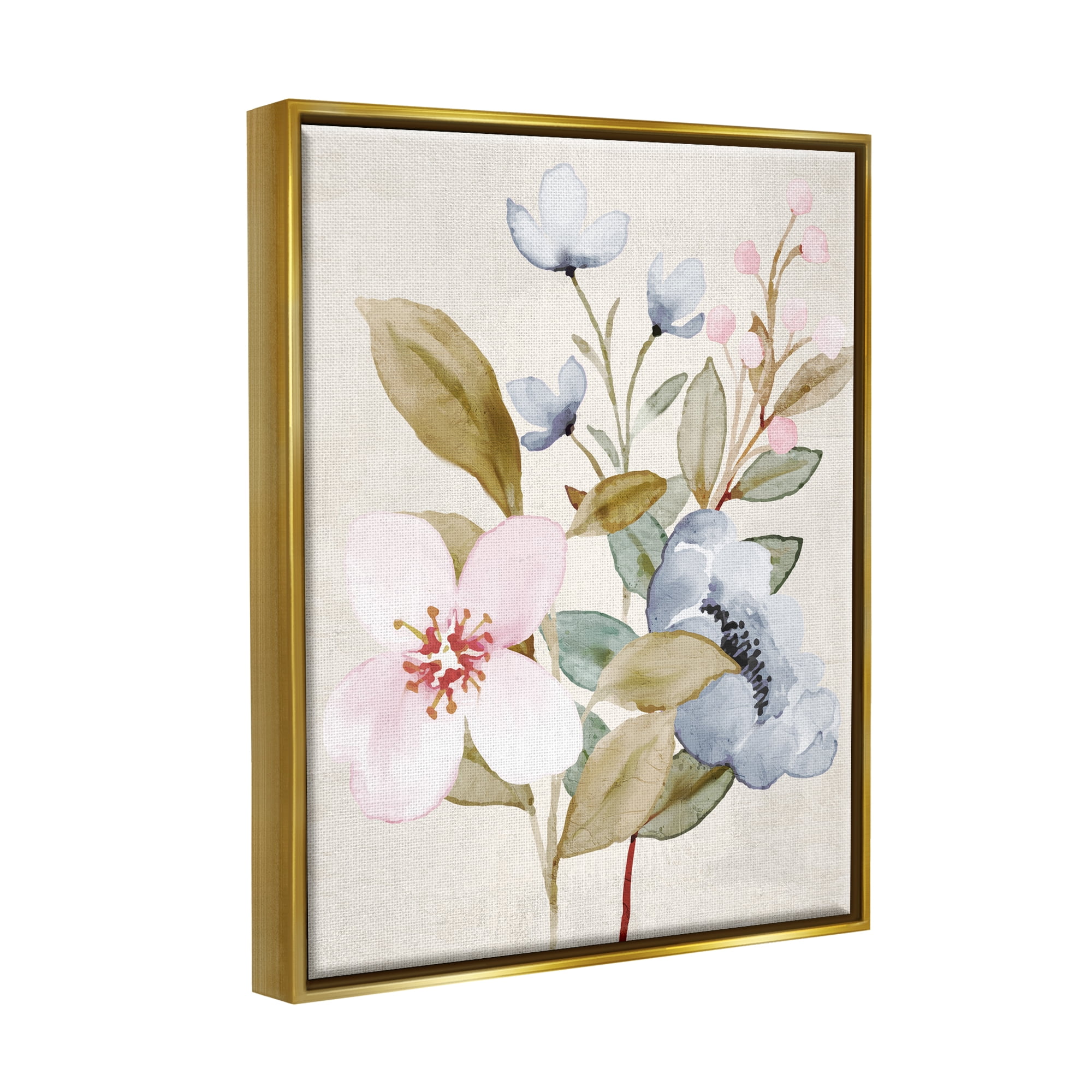 Stupell Industries Soft Pastel Flowers Botanical & Floral Painting Gold Floater Framed Canvas Art Print Wall Art, 25 x 31