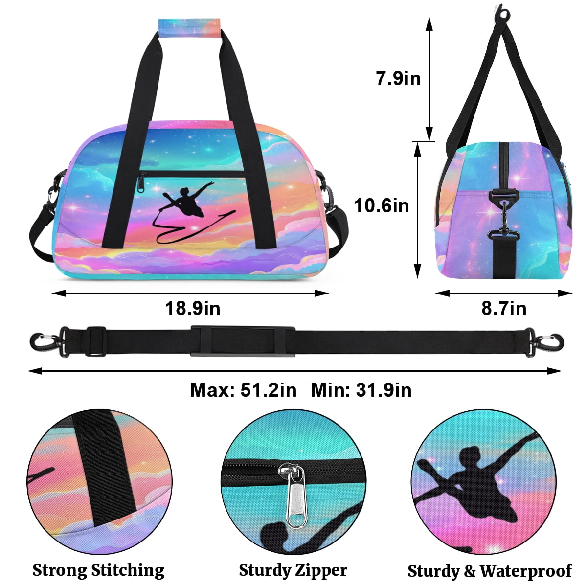 Qzjjjmy Dance Gymnastics Bag for Girls Duffle Bag Dance Travel and Gymnastics Tote Bag for Kids