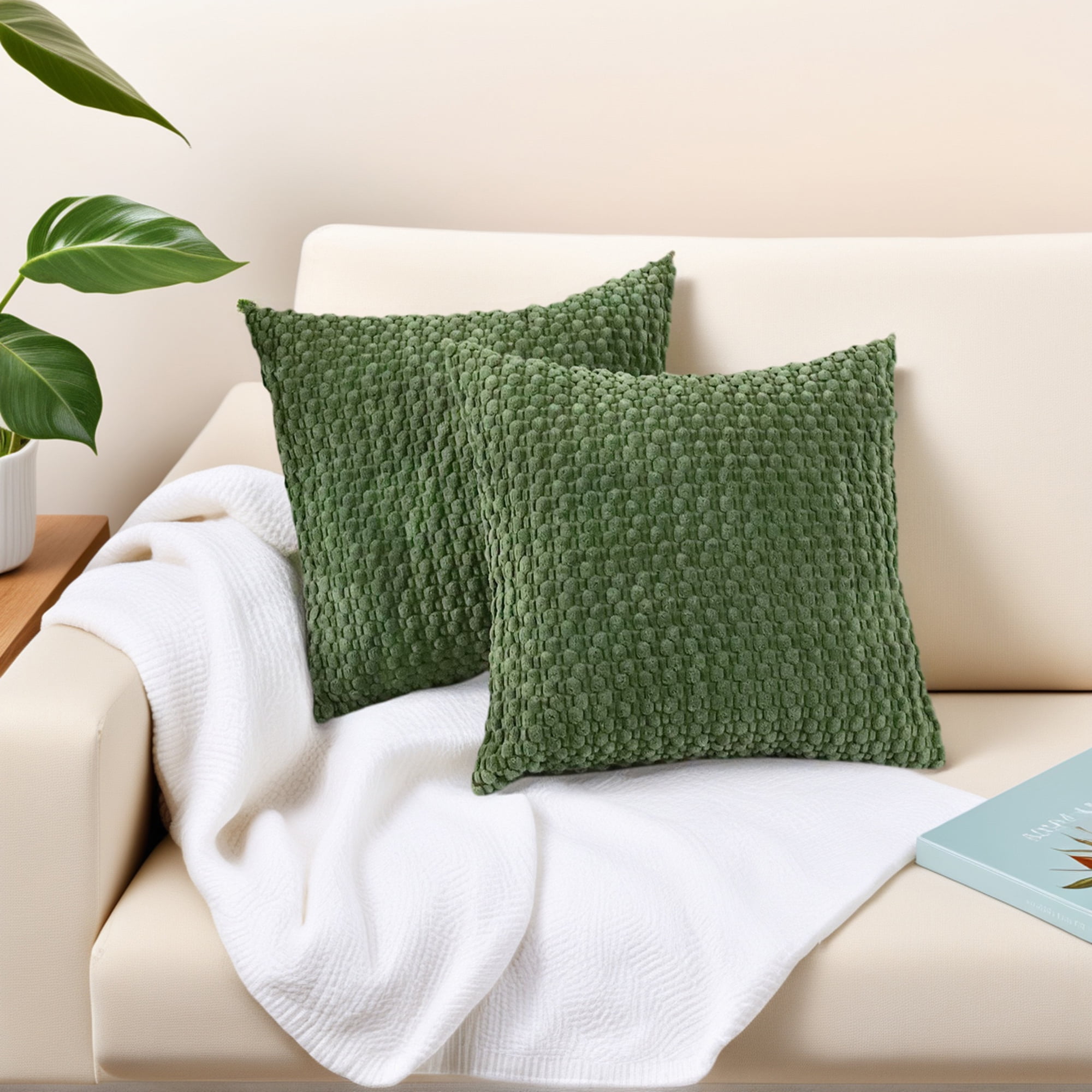 Unique Bargains Corduroy Throw Pillow Covers Set of 2 Dark Green 16" x 16"