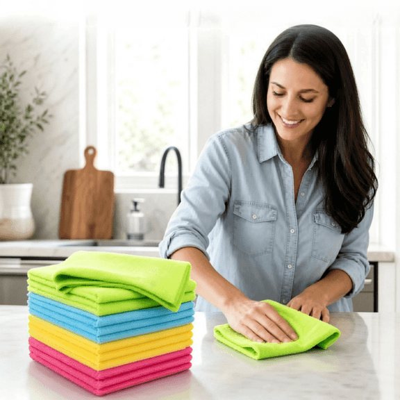 Microfiber Cleaning Cloth, Pack of 12, Size:9.8" x 9.8", Ultra-Soft, High-Density Non-Abrasive Cleaning Towels for Cars, Glass, Kitchen, Reusable Rags