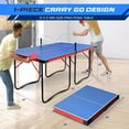 thumbnail image 2 of SereneLife 6' x 3' Midsize Foldable Ping Pong Table Set – Portable Space-Saving Table Tennis with Net, Post & Clipper, Blue, 2 of 4