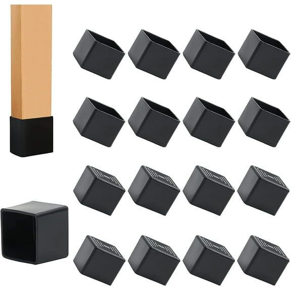 12PCS Square Rubber Furniture Leg Caps 1 Inch x 1 Inch Square Chair Leg Caps Covers Black Furniture Foot Table Chair Leg End Cap, Anti-Slip Chair Leg Floor Protectors, Black