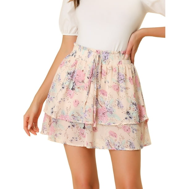 Allegra K Minifalda A Capas De Gasa Con Estampado Floral Para Mujer Rosa XL