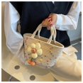 thumbnail image 3 of Xiao Hua Bolso de hombro tejido para mujer, bolso de mano y neceser, elegante bolso de playa de verano, 28 x 11 x 15 cm (blanco A), 3 of 4
