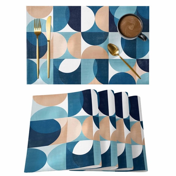 Mid Century Geometric Placemats Set of 4 Abstract Modern Blue Place Mats Table Mats Kitchen Dining Home Outdoor Party Table Decoration