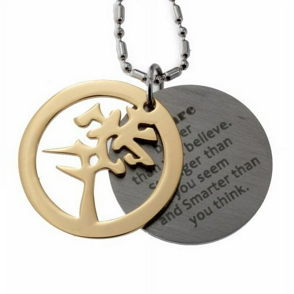 R.H. Jewelry Stainless Steel Love Symbol and Inspirational, Motivational Double Round Tag Pendant Necklace