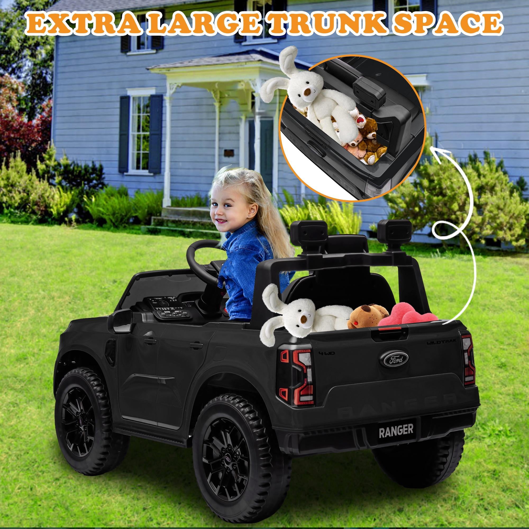 12V Powered Ride on Truck, Ford Ranger Ride on Toy Cars with Remote Control, Rear Wheels Suspension, Safety Belt, MP3 Player, Electric Ride on Cars for Kids Boys Girls 3-6 Ages, Black