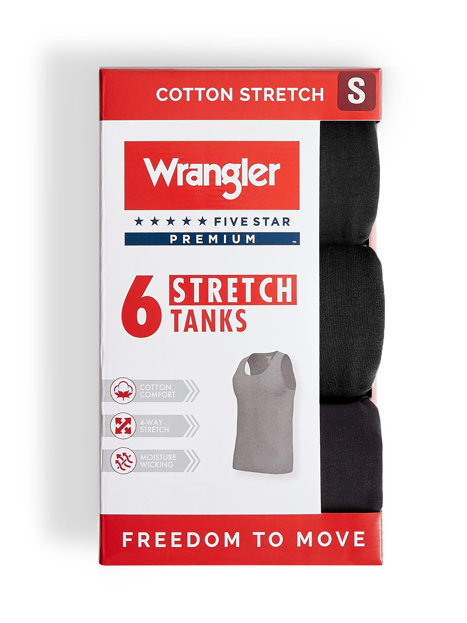 Wrangler Men’s Cotton Stretch Tank Top, 3XL, Black, 6-Pack