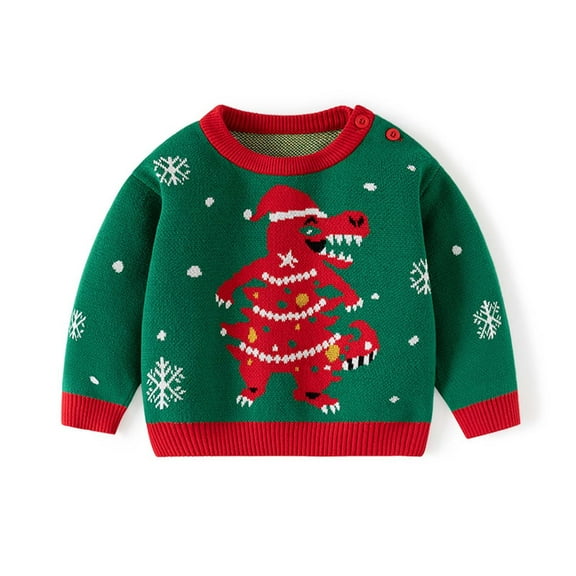 XEGLSBU Christmas Sweater for Boys 12-14 Dinosaur Boys Sweater Soft Knit Pullover Top Cozy Winter Wear for Kids Festive Holiday Outfit Dino Themed Green Size 9-10 Years