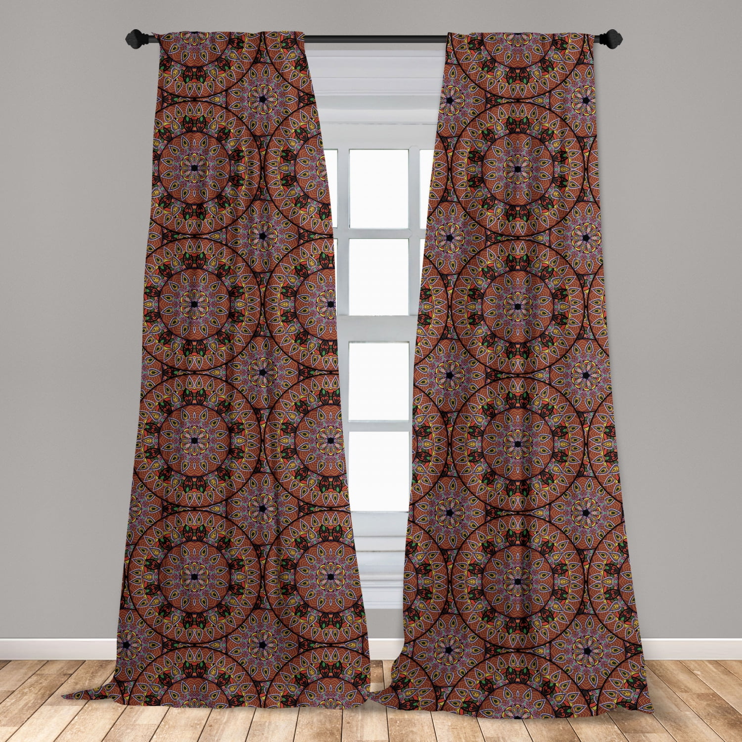 Bohemian Curtains 2 Panels Set Colorful Round With Floral Details Traditional Peruvian Motifs Window Drapes For Living Room Bedroom 56 W X 95 L Multicolor By Ambesonne Walmart Com Walmart Com
