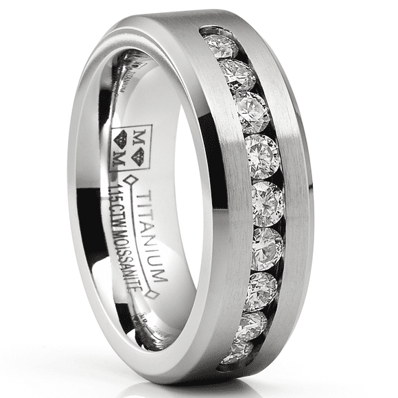 1.15 Carats Moissanite Mens Ring Wedding Band 9 Large Channel-Set 8MM