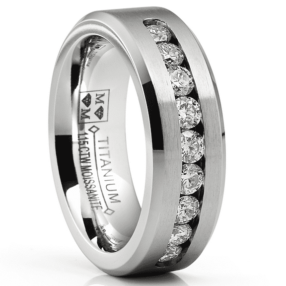 Metal Masters 1.15 Carats Moissanite Mens Ring Wedding Band 9 Large Channel-Set 8MM