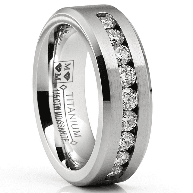 1.15 Carats Moissanite Mens Ring Wedding Band 9 Large Channel-Set 8MM