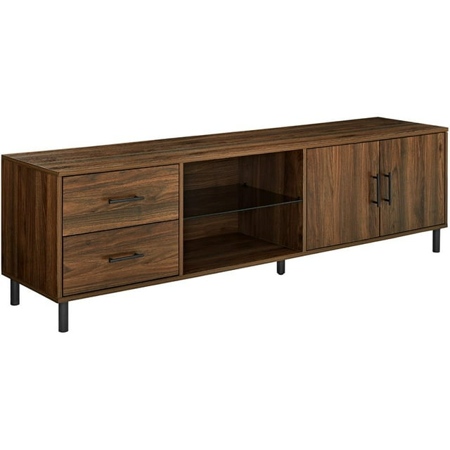Draper Console TV Moderne Profil Bas 70 Pouces avec Étagères Ajustables en Noyer Foncé