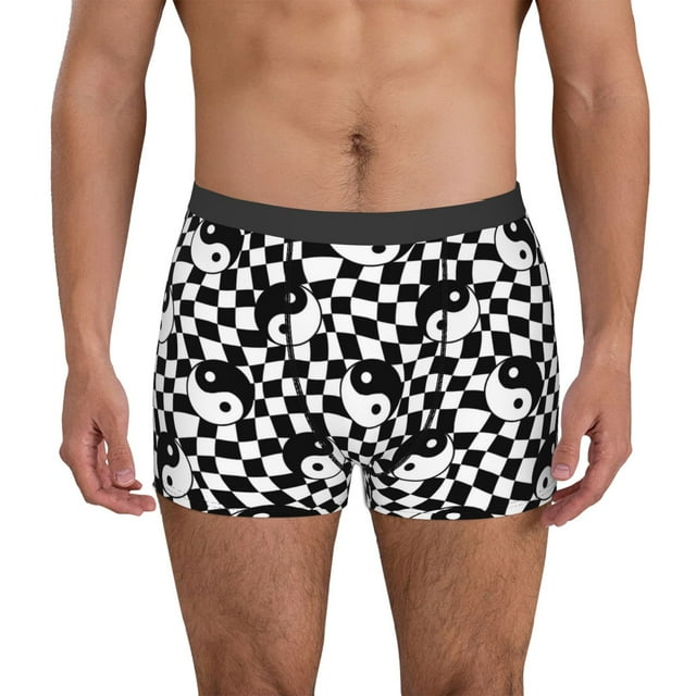 Balery Ying Yang Checkered Calzoncillos bóxer para hombre, ropa interior de algodón suave y transpirable con cinturilla de nailon-Small