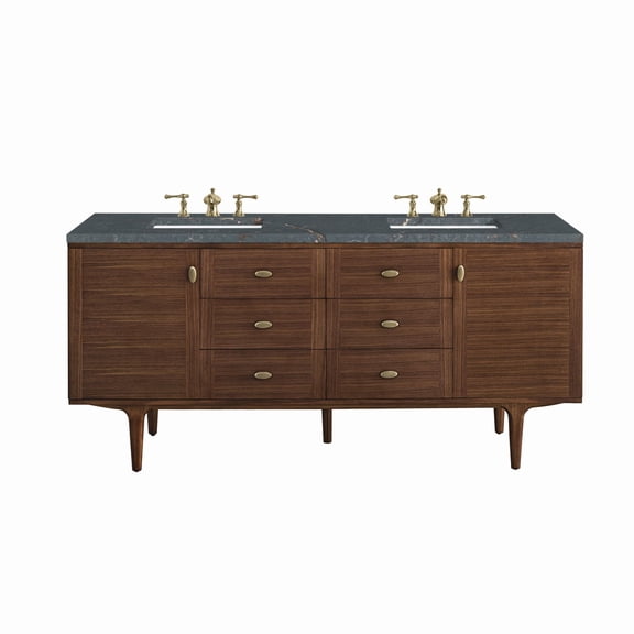 James Martin Vanities 670-V72-3Pbl Amberly 72" Double Basin Wood Vanity Set - Mid-Century