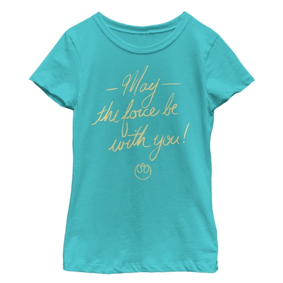 Girl's Star Wars May the Force Be With You Cursive Advice  Graphic Tee Tahiti Blue Small