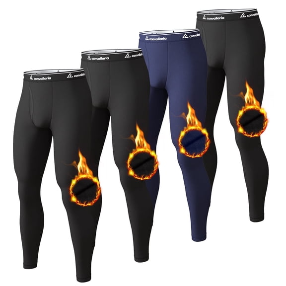 CL convallaria 2 Pcs Thermal Pants for Men Fleece Lined Thermal Bottom Athletic Base Layer Cold Weather Gear
