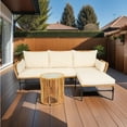 thumbnail image 4 of 3 Pieces Patio Conversation Set,Wicker Furniture Sets,All-Weather Outdoor Sectional Sofa Set with Table & Cushions for Patio Deck Garden Poolside Yard,Light Yellow, 4 of 15