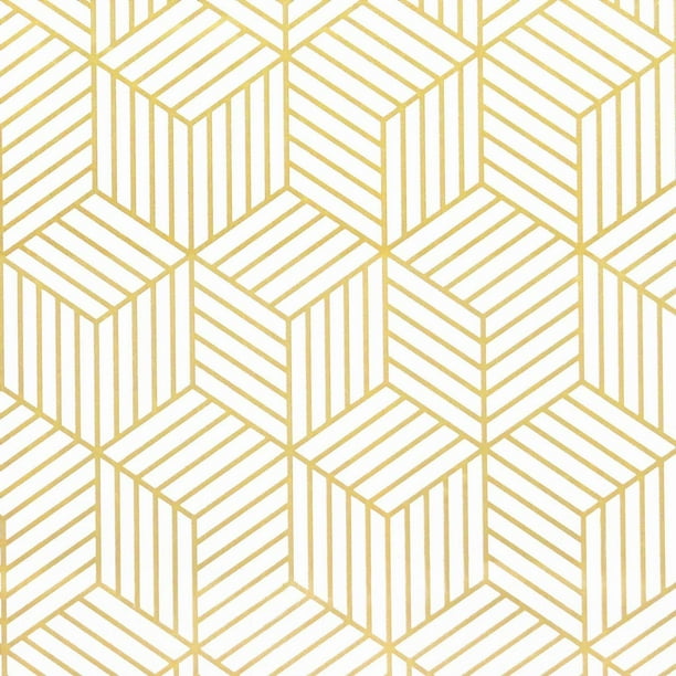 Papel tapiz autoadhesivo despegable con diseño geométrico dorado y blanco para armarios y estantes, resistente al agua y fácil de aplicar, revestimiento decorativo multifuncional para varios