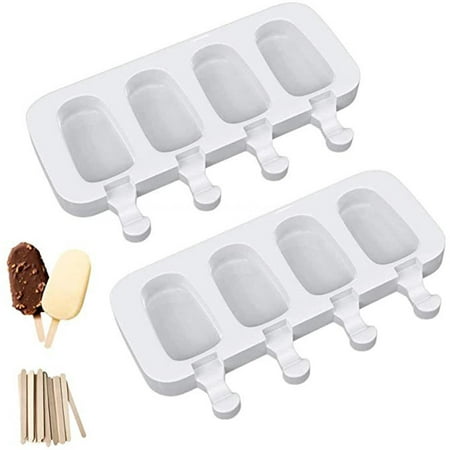 

Silicone Popsicle Molds Ice Pop Molds Cavities for Kids Cake/Ice Cream/Popsicle Maker Easy Release with 50 Popsicle Sticks 2pcs White