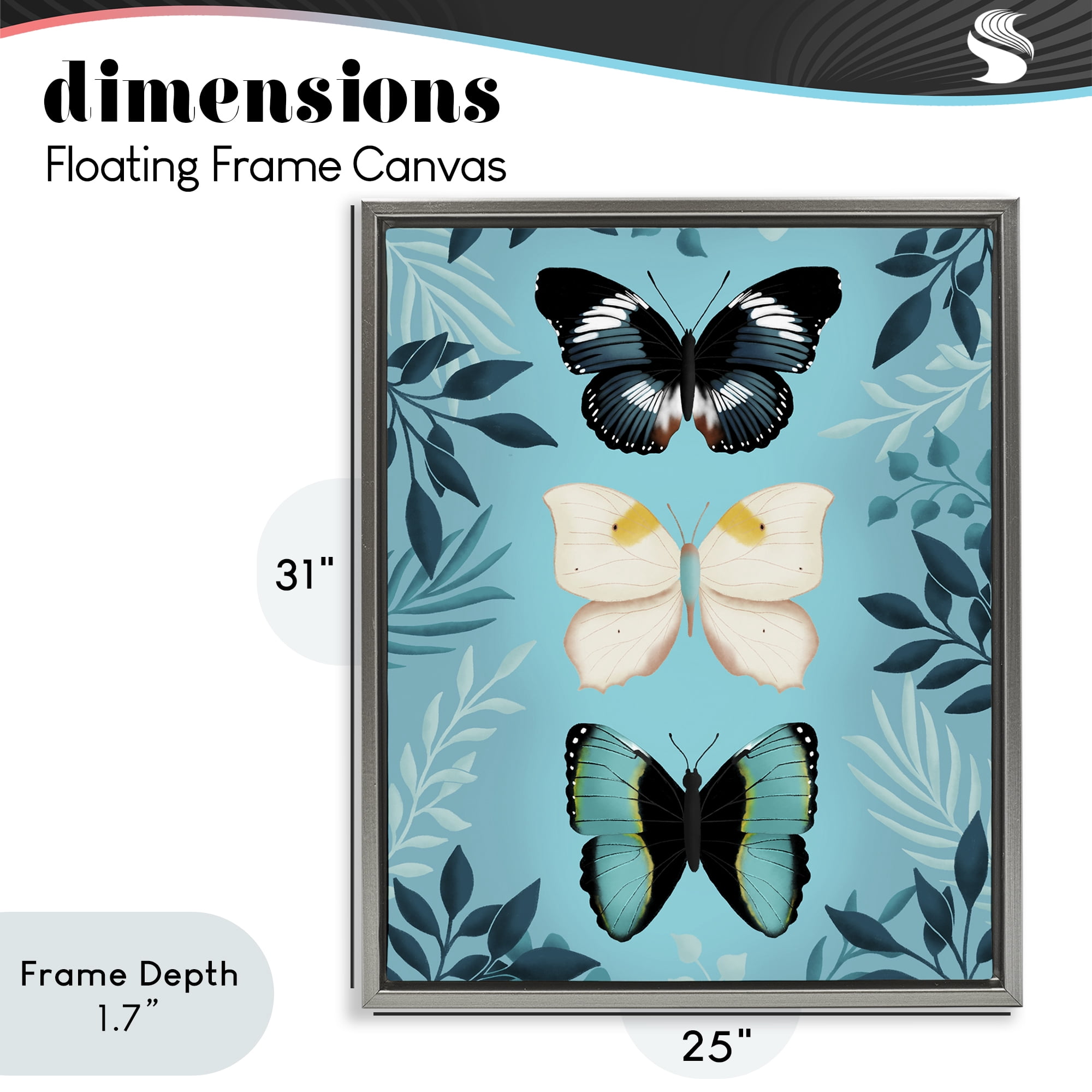 Stupell Industries Three Exotic Blue Butterflies Gray Framed Floater Canvas Wall Art, design by Metka Hiti