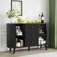 thumbnail image 6 of Lumiinofami 47" Sideboard Buffet Cabinet with 2 Sliding Tambour Doors and 3 Drawers, Curved Fluted Storage Cabinet with Adjustable Shelves for Living Room, Entryway, Hallway, Black, 6 of 15