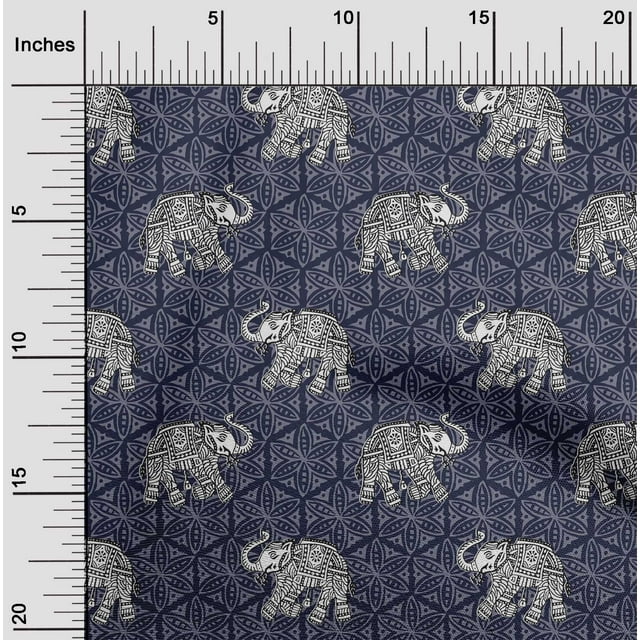 oneOone Cotton Poplin Fabric Elephant Block Print Fabric BTY 42 Inch Wide