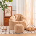 thumbnail image 6 of Giant Faux Fur Bean Bag Chair, Oversized Pumpkin-Shaped Floor Sofa Couch in Khaki, 6 of 7
