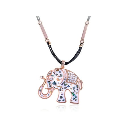 - Multicoloured Patterned White Tone Rhinestone Studded Elephant Trek Necklace