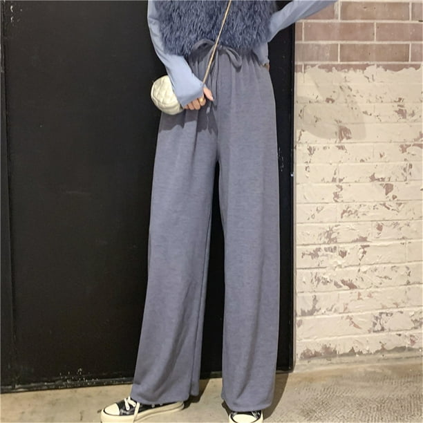 Pants Woman Wide-Leg Long Trousers High-Waist high waist wide leg trousers  Casual Woman Pants, Gray, M 