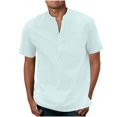 thumbnail image 1 of JUNWELL Men‘s Henley Shirt Solid Color Button Sport Shirt Round Neck Short Sleeve Tops with Pocket, 1 of 5