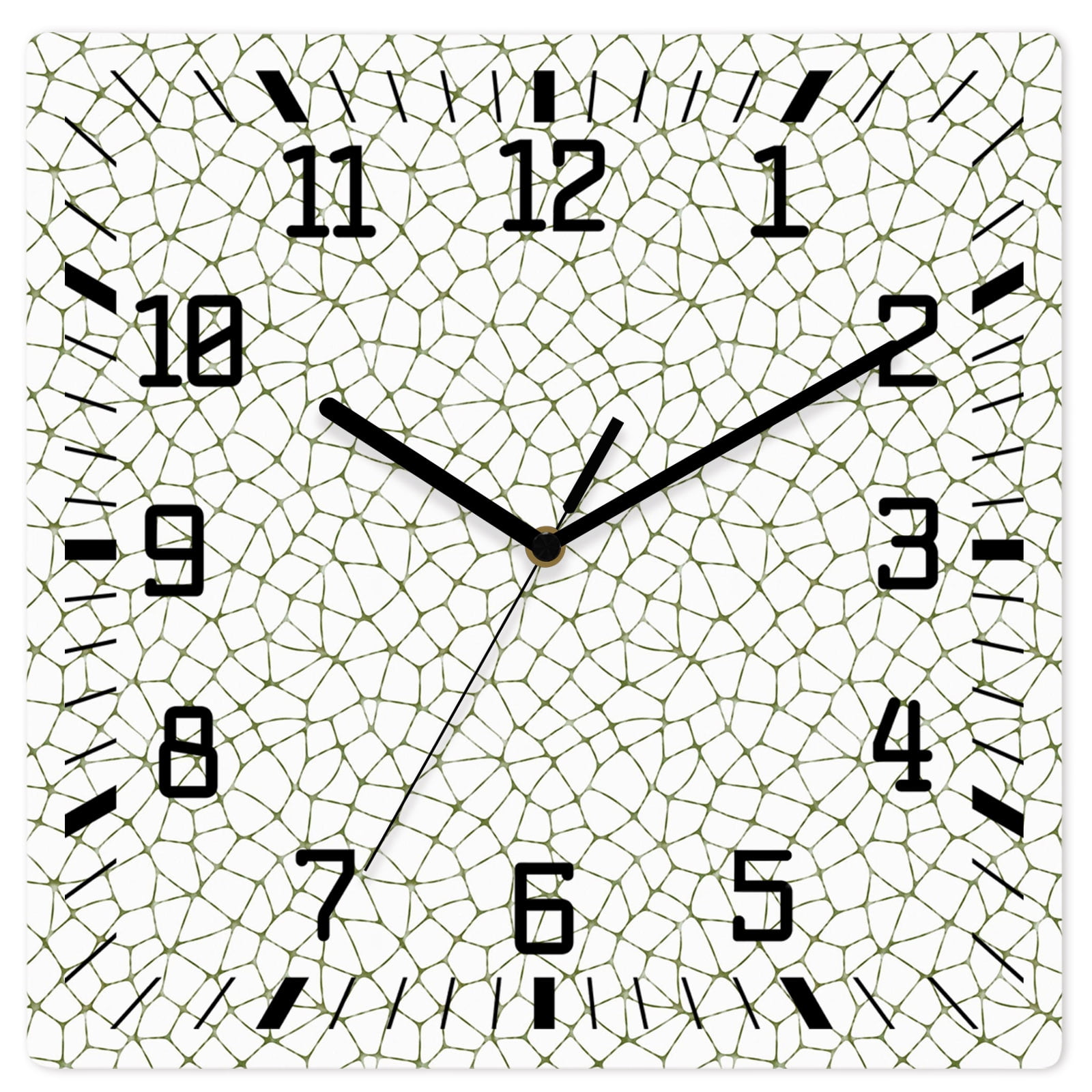 Mosaic Network Plaid Wall Clock Modern Abstract Yellow Stripe Lines 12 Inch Wooden Wall Clock Silent Non Ticking Wall Clocks Quartz Battery Operated Square Clock for Living Room Bedroom Home Office