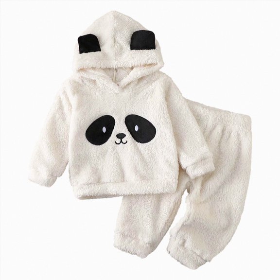 Ulanda Toddler Baby Boy Infant Girls Clothes Unisex Fleece Panda Hoodie Coats and Pant Outfit Set (White, 2-3 Years)