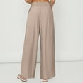 thumbnail image 6 of XFLWAM Women's Casual Linen Pants Drawstring High Waisted Wide Leg Palazzo Pant Casual Loose Flowy Trousers with Pockets Beige M, 6 of 9