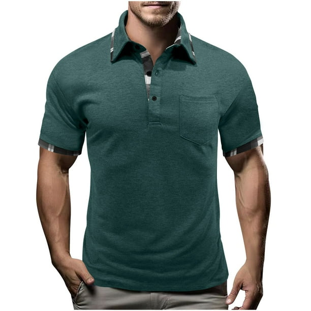 Mens Manga Corta Botón Abajo Camisas Primavera Verano Casual Cuello Cuadrado, Transpirable Punto para el Golf Y el Uso Diario