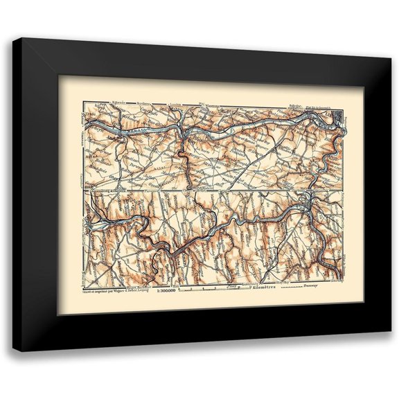 Baedeker 14x11 Black Modern Framed Museum Art Print Titled - Huy Dinant Namur Belgium Europe - Baedeker 1910