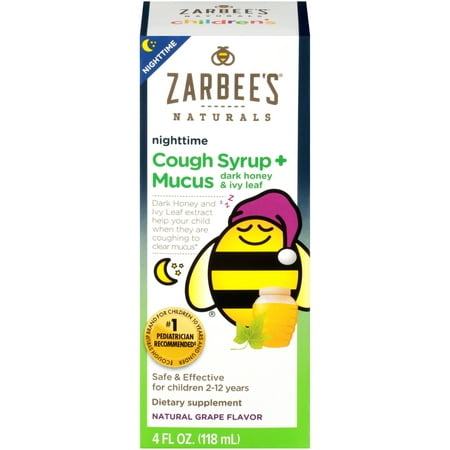Zarbee's Naturals Children's Cough Syrup + Mucus Nighttime, Grape, 4 fl