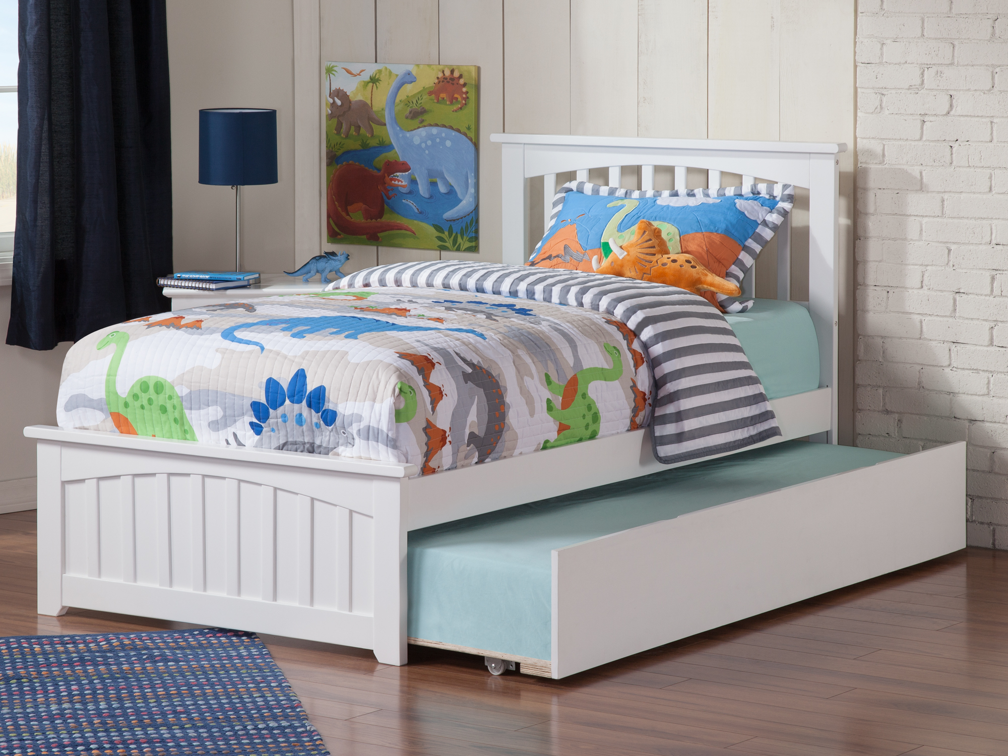 Mission Twin Extra Long Bed with Matching Footboard and Twin Extra Long Trundle in White - image 5 of 7
