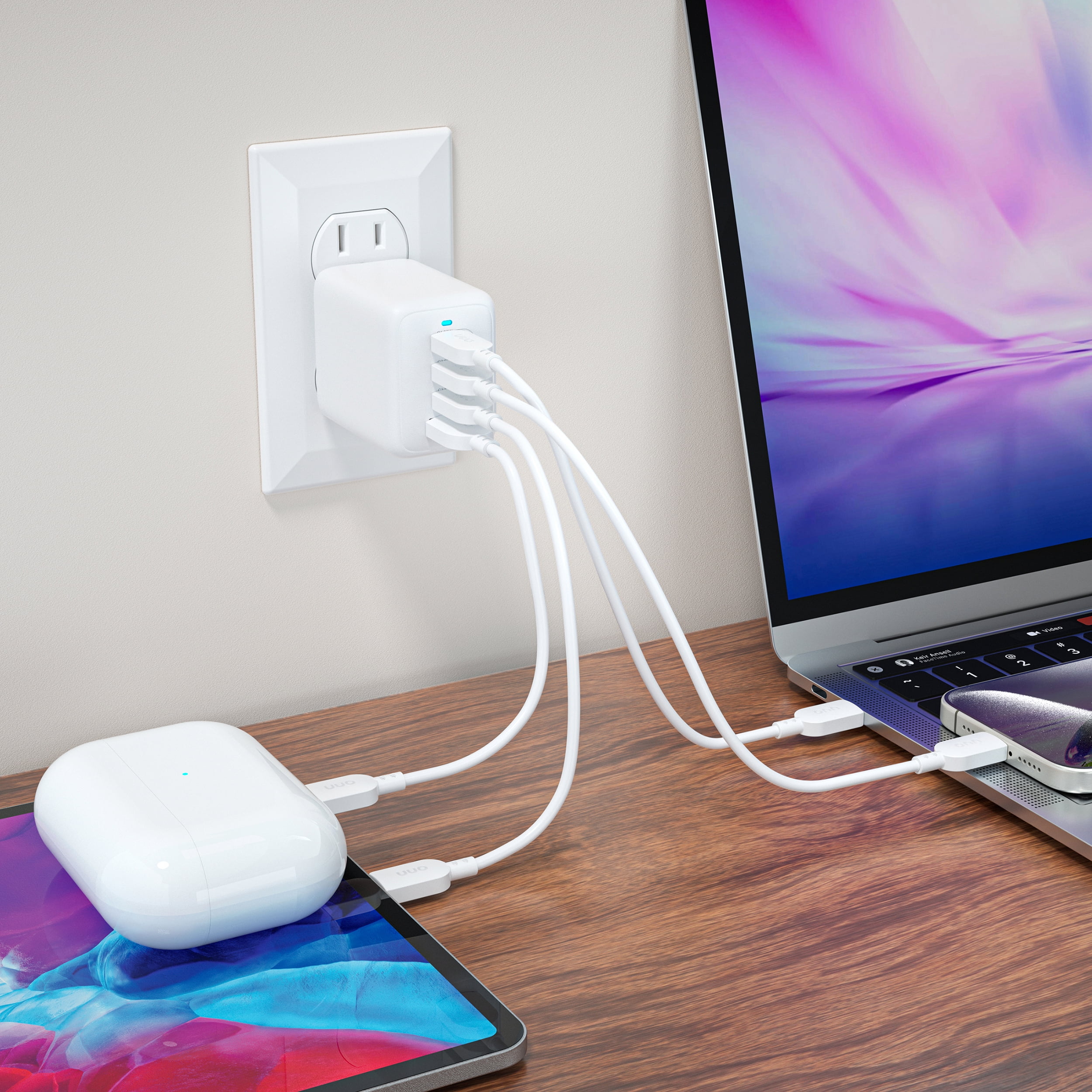 onn 72W WALL iPhone, Airpods Single Charger Multi-Port USB-a Wall Charger, USB-if Certified, Fast Charging, Foldable Plug White 1 Pack