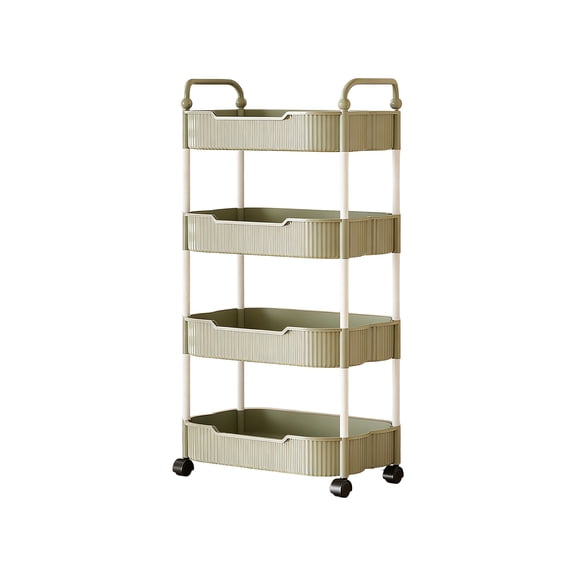 PuSpu 4-Layer Plastic Storage Cart, 1Pc Green Mobile Organizer with Armrests, Rolling Utility Rack for Kitchen Bathroom Living Room Organization
