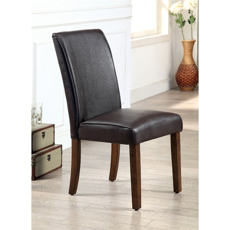 Furniture of America Kittle Leather Dining Chair in Oak (Set of 2