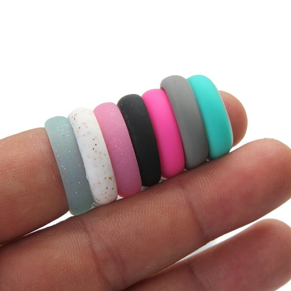 FRCOLOR Silicone Rings for Women and Men Fashion Finger Rings Set of 5 Assorted Colors Lightweight and Durable 0.8 inch