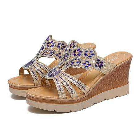 

TOWED22 Wedges For Women Womens Cork Platform Wedge Sandals Ankle Strappy Open Toe Slingback High Heel Summer Sandals Wedge Sandals For Women