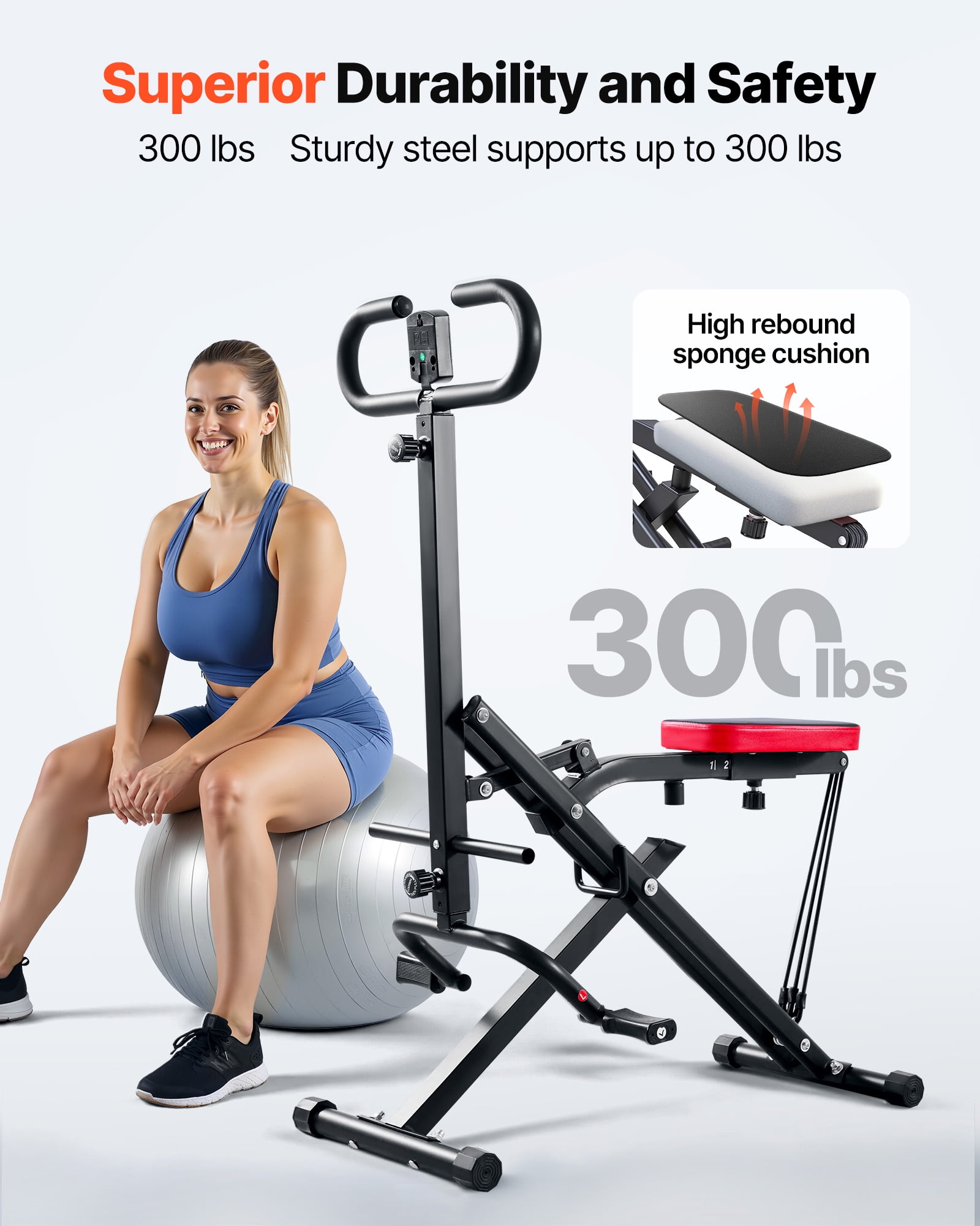 VEVOR Squat Machine, Deep Squat Rowing Machine for Home, Easy Setup & Foldable Exercise Equipment, Glute Trainer Machine with 3 High-Strength Resistance Bands, Glutes & Leg Home Workout Machine,Black