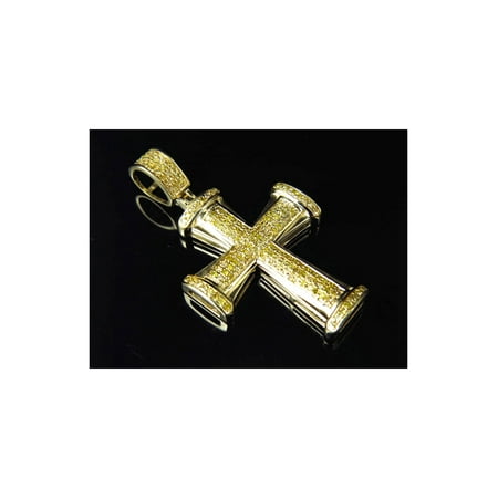 Canary Yellow Pendant - 10K Yellow Gold Genuine Canary Diamond Border Style Cross Pendant 1.5
