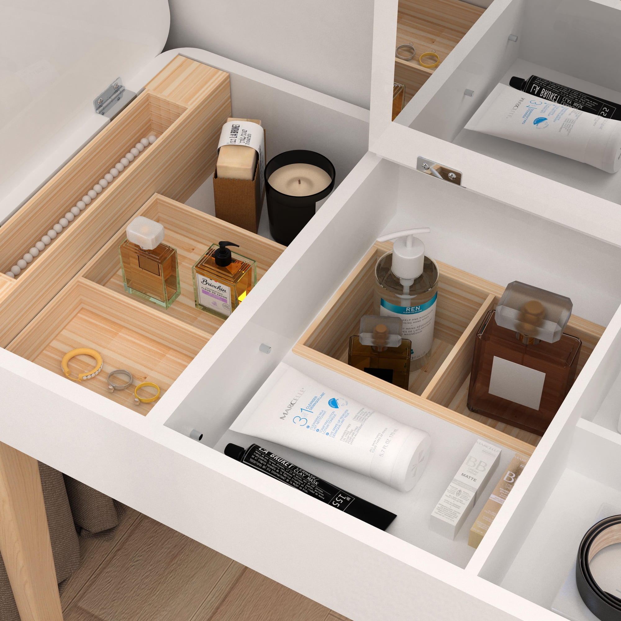 Spaco Modern Makeup Table with Flip-Up High Definition Mirror, Vanity Set with 4 Flip-up Storage Drawers, White Spaco Modern Makeup Table with Flip-Up High Definition Mirror, Vanity Set with 4 Flip-up Storage Drawers, White