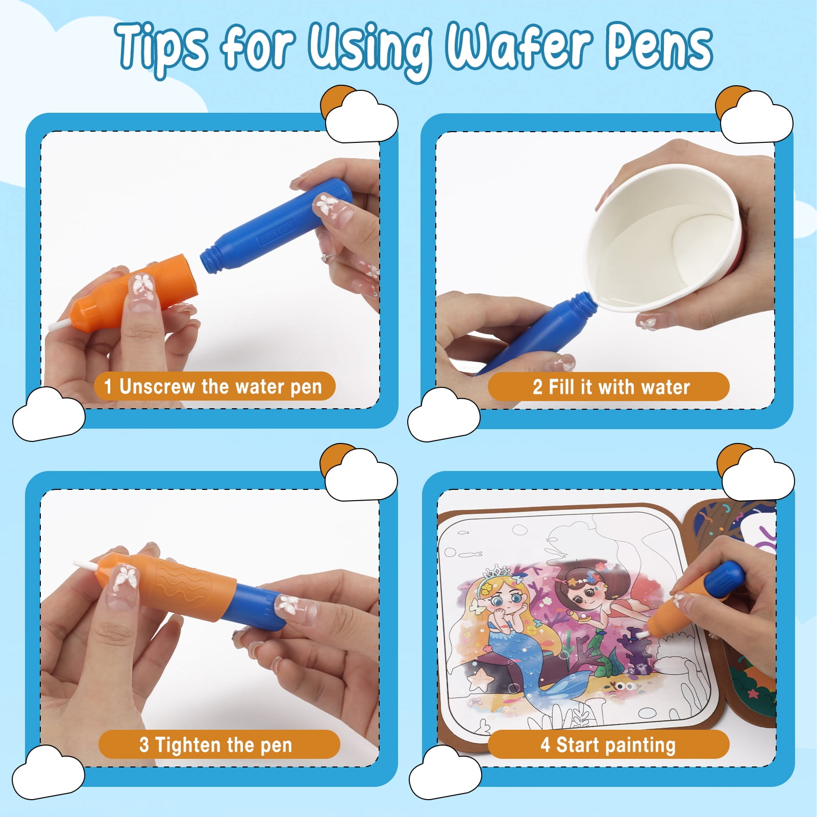 KiddiTouch Reusable Magic Water Painting Books, 3 Pack No Mess Paint Coloring Books with Water Pens, Travel Activity Toys Gifts for Boys & Girls Ages 3+