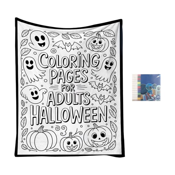 120x80cm Halloween DIY Coloring Throw Blanket For Adults Washable Bed Cover With 50ml Marker Pens Black Tone